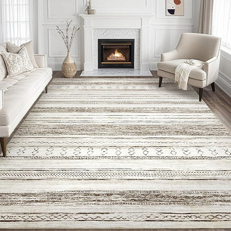 Area Rug Living Room Rugs - 9x12 Washable Large Soft Neutral Boho Moroccan Bohemian Farmhouse Rug Indoor Floor Carpet for Bedroom Under Dining Table Home Office Decor - Cream Brown