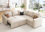 Modular Sectional Sleeper Sofa with Pull Out Bed, Velvet L Shaped Sectional