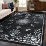 Non Slip Rugs 8x10 Boho Medallion Floral Non Skid Rubber Backing Easy Silk Soft