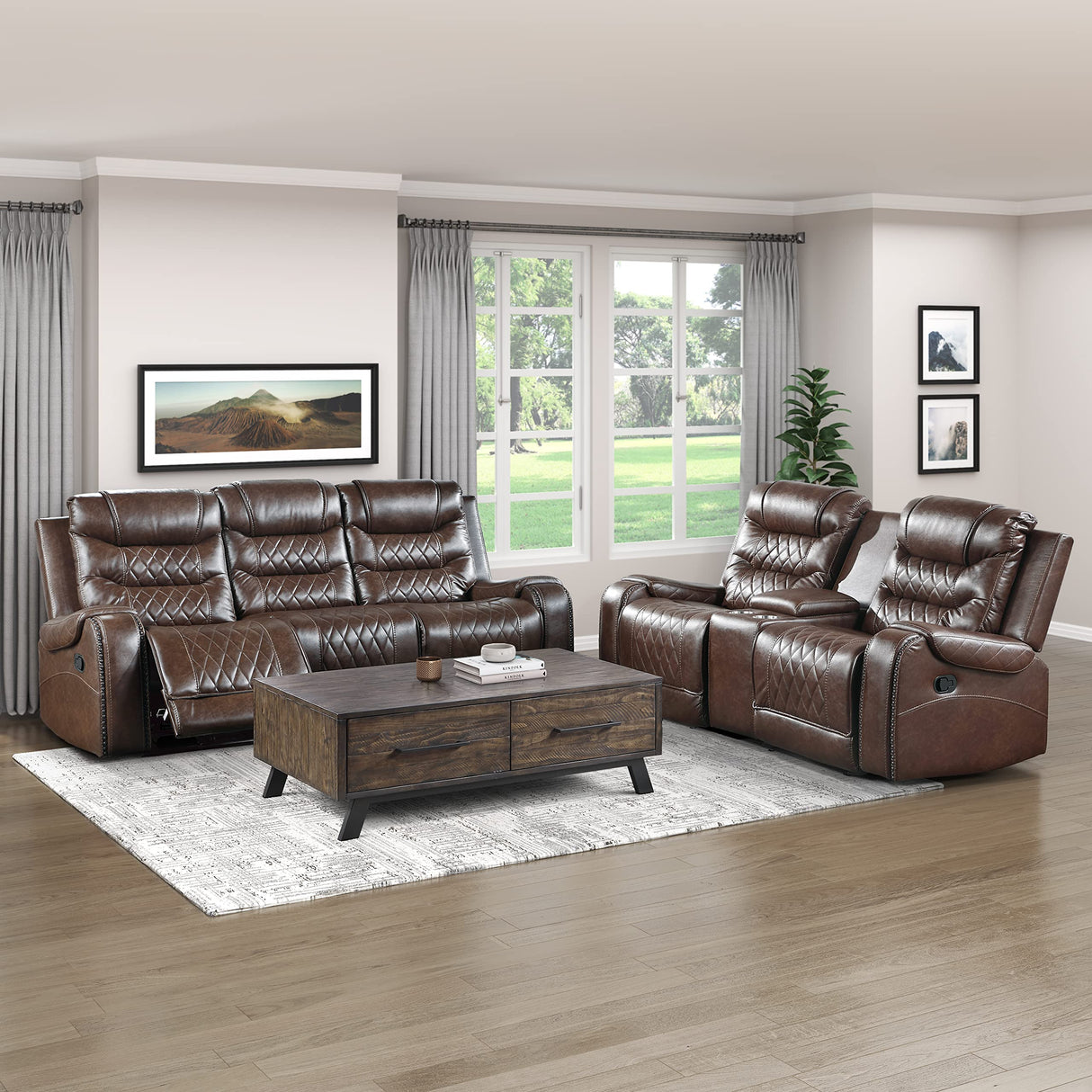 Wall Hugger Manual Double Glider Reclining Loveseat, Brown