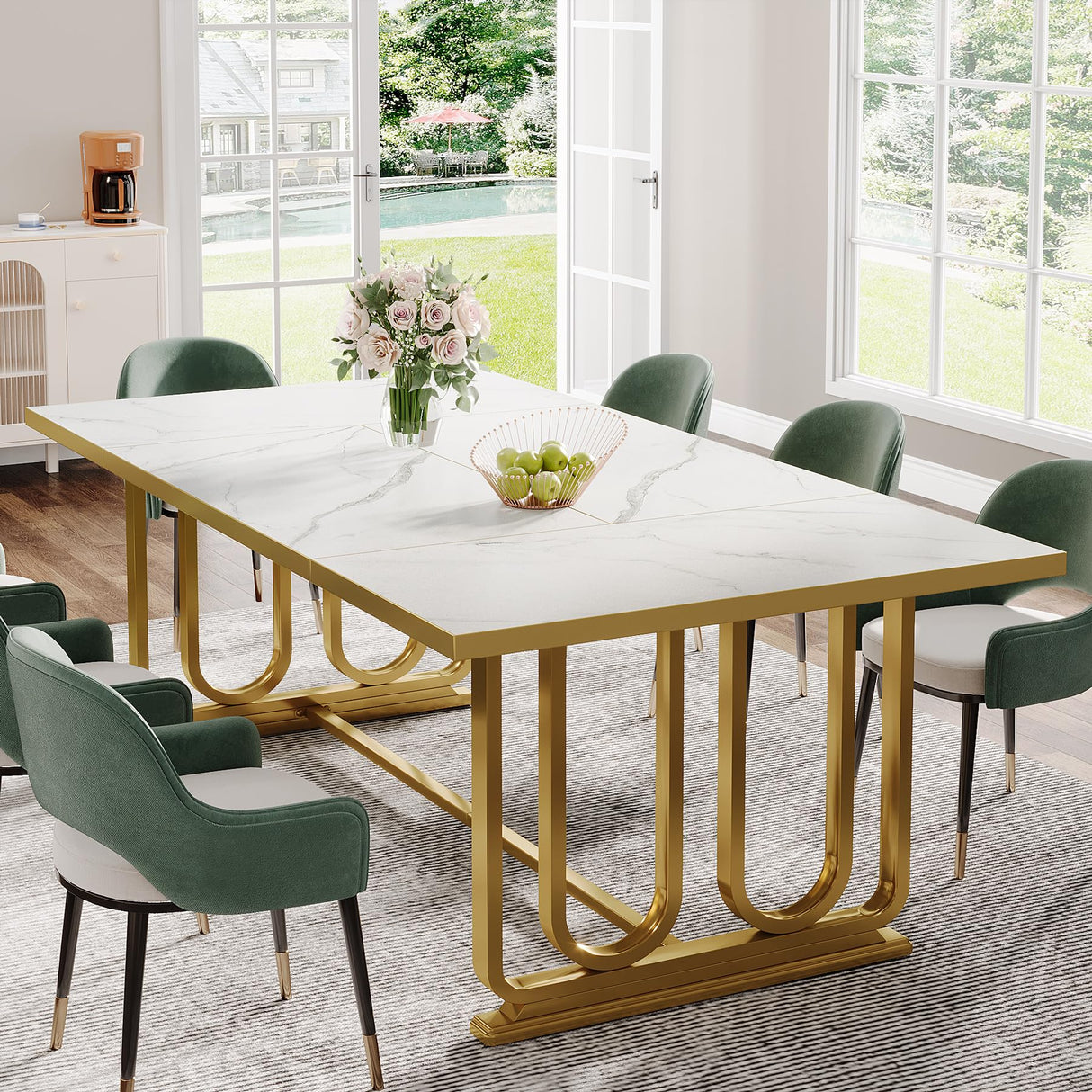 Modern Dining Table for 6-8, 70.87" Rectangle Kitchen Table, Wood Dining Room Table