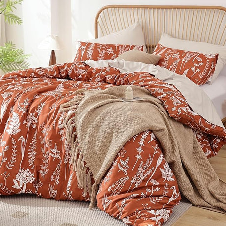 King Size Comforter Set - Floral King Comforter Set, King Size Comforter for All Seasons, 3 Pieces, 1 Comforter (90"x104") & 2 Pillow Cases (20"x36"), Gray