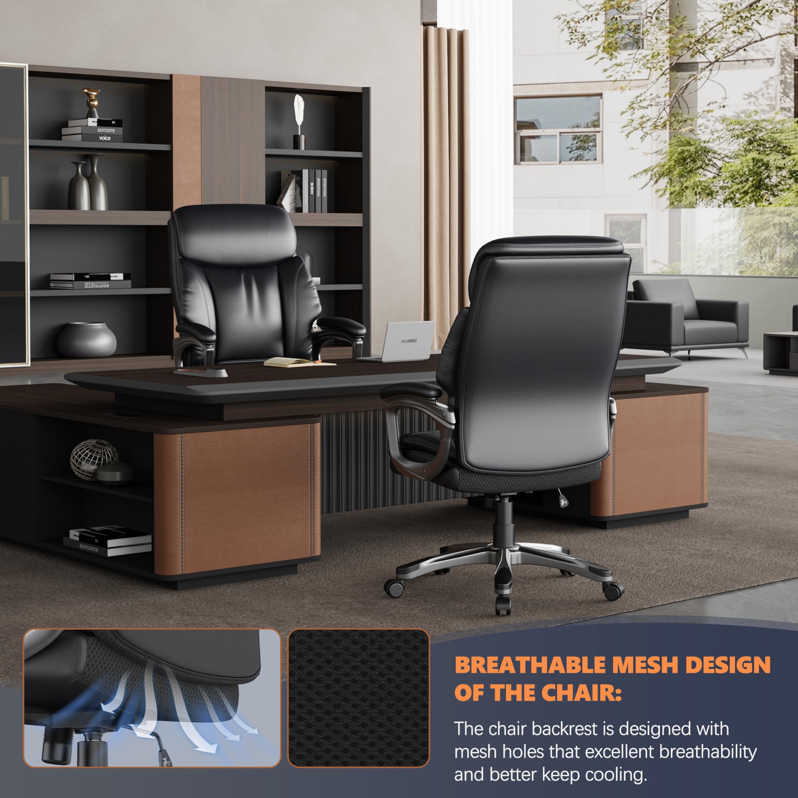 Ergonomic Executive Office Chair, Leather Desk Chair Comfy, Big and Tall Office Chair