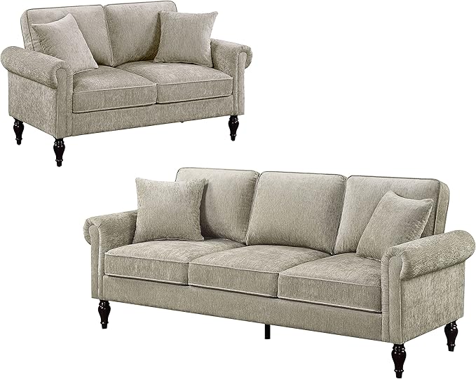 Barret Traditional Upholstered Chenille Fabric 3-Seater 80 in.