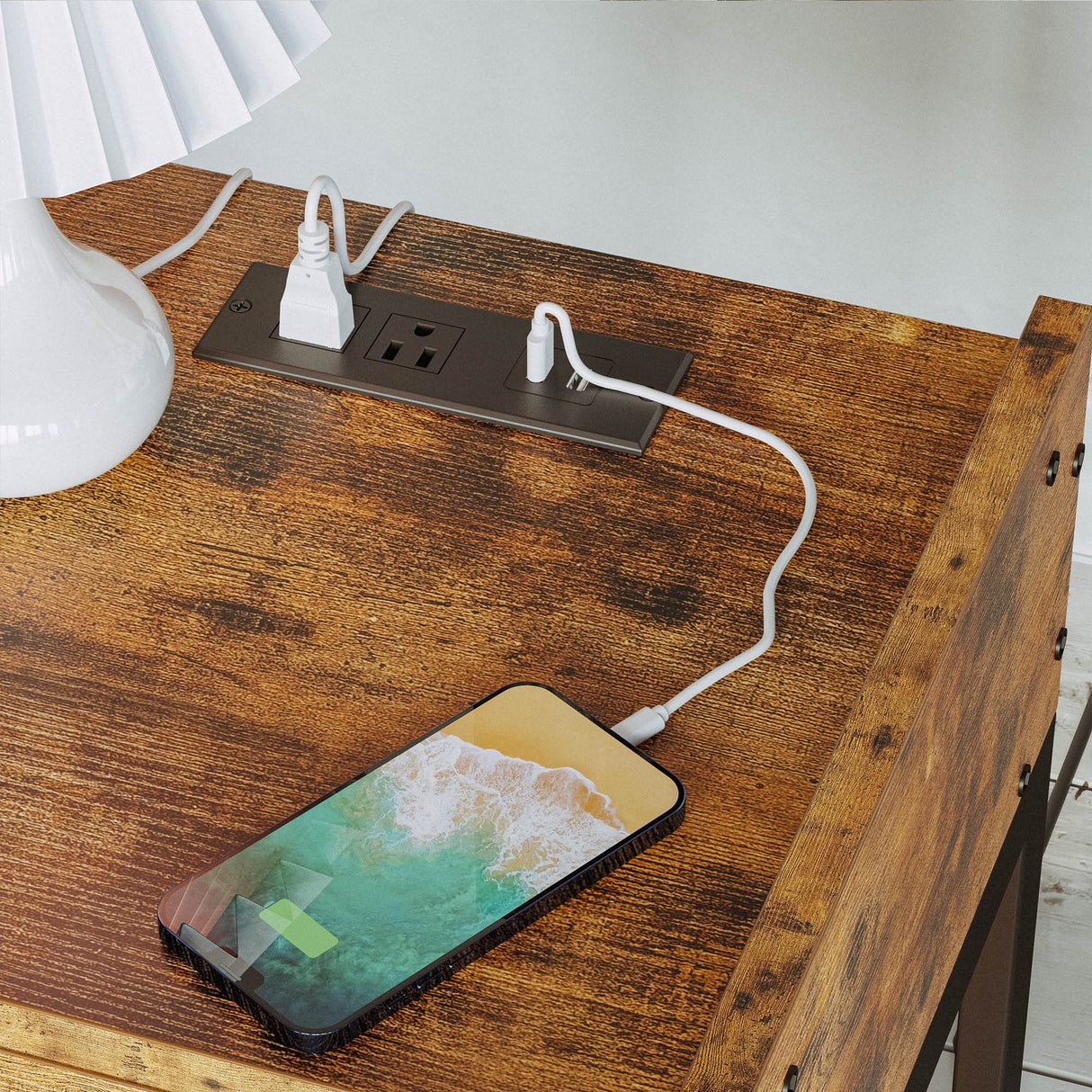 Nightstand, Bedside Table with Charging Station, Small End Table with Storage Drawer