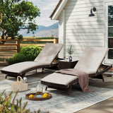 Patio Chaise Lounge Set 3 Pieces with Adjustable Backrest and Removable Cushion