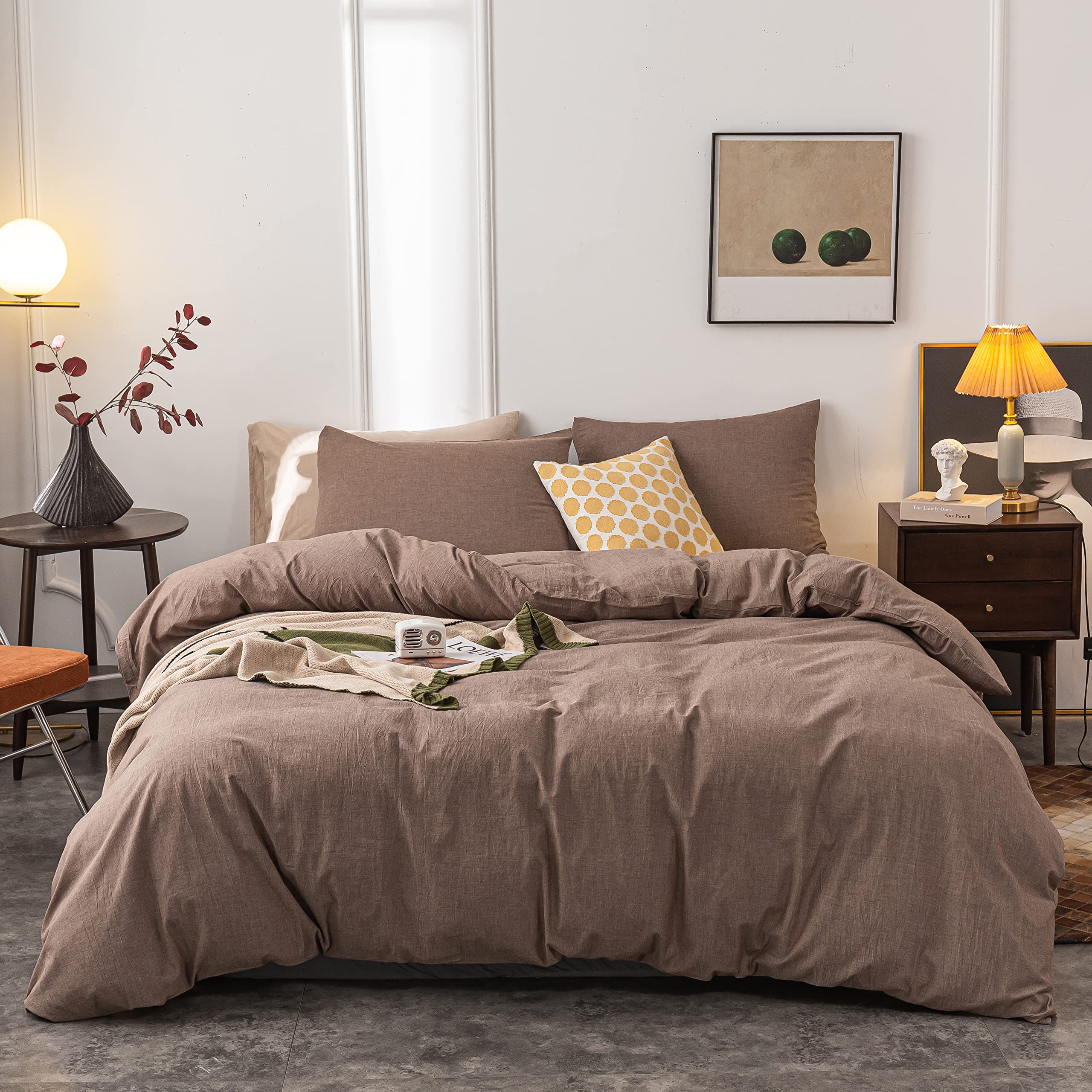 Cotton Duvet Cover King Ultra Soft 100% Cotton Solid Color Coffee Duvet Cover Set with