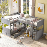 Triple Bunk Bed with Stairs, Twin Over Twin & Twin Bunk Bed for 3, Triple Bunk Bed with Drawers