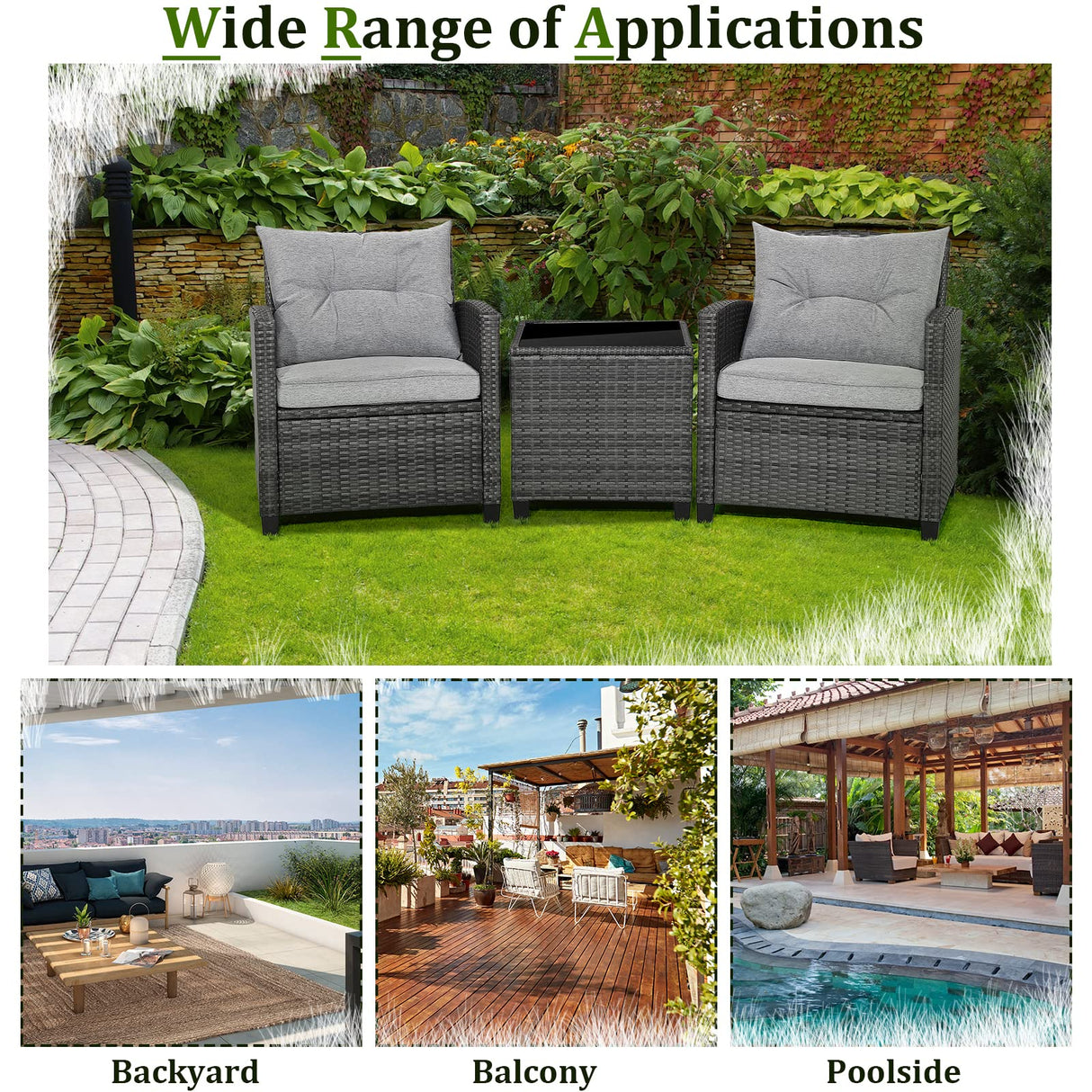 Wicker Patio Furniture Sets - 3 Pieces Rattan Sofa Set