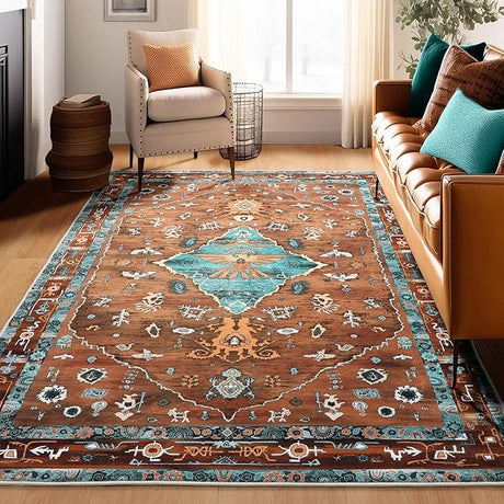 Area Rug for Living Room, 5x7 Machine Washable Non-Slip Soft Large Faux Wool Rug,