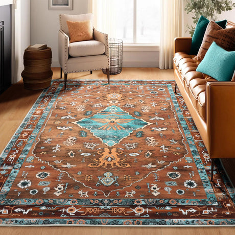 Area Rug for Living Room, 5x7 Machine Washable Non-Slip Soft Large Faux Wool Rug,