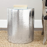 Home Collection Polonium Occasional Hammered Drum Silver Aluminum Accent Table