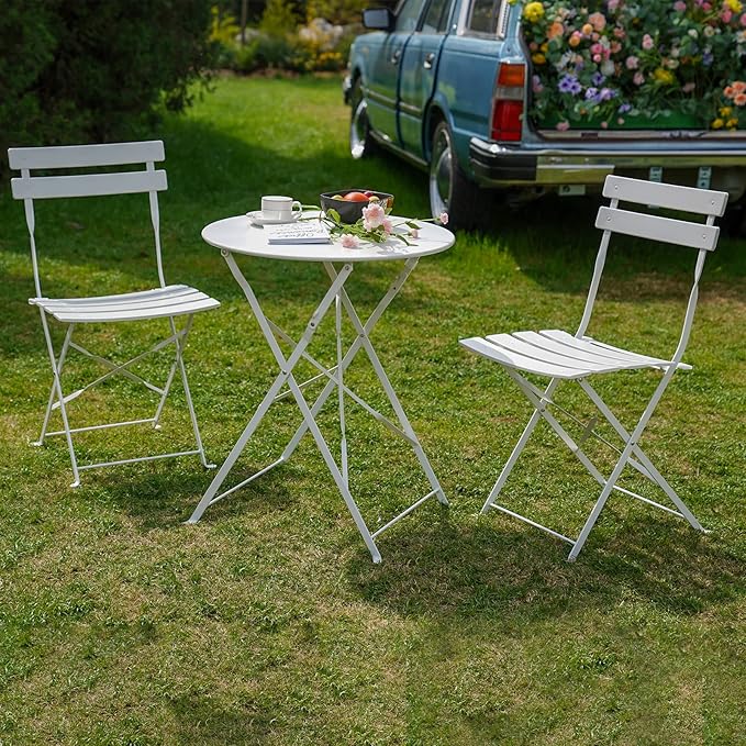 3-Piece Folding Bistro Set, 2 Chairs and 1 Table, Weather-Resistant Outdoor/Indoor Conversation Set for Patio, Yard, Garden -Peacock Blue
