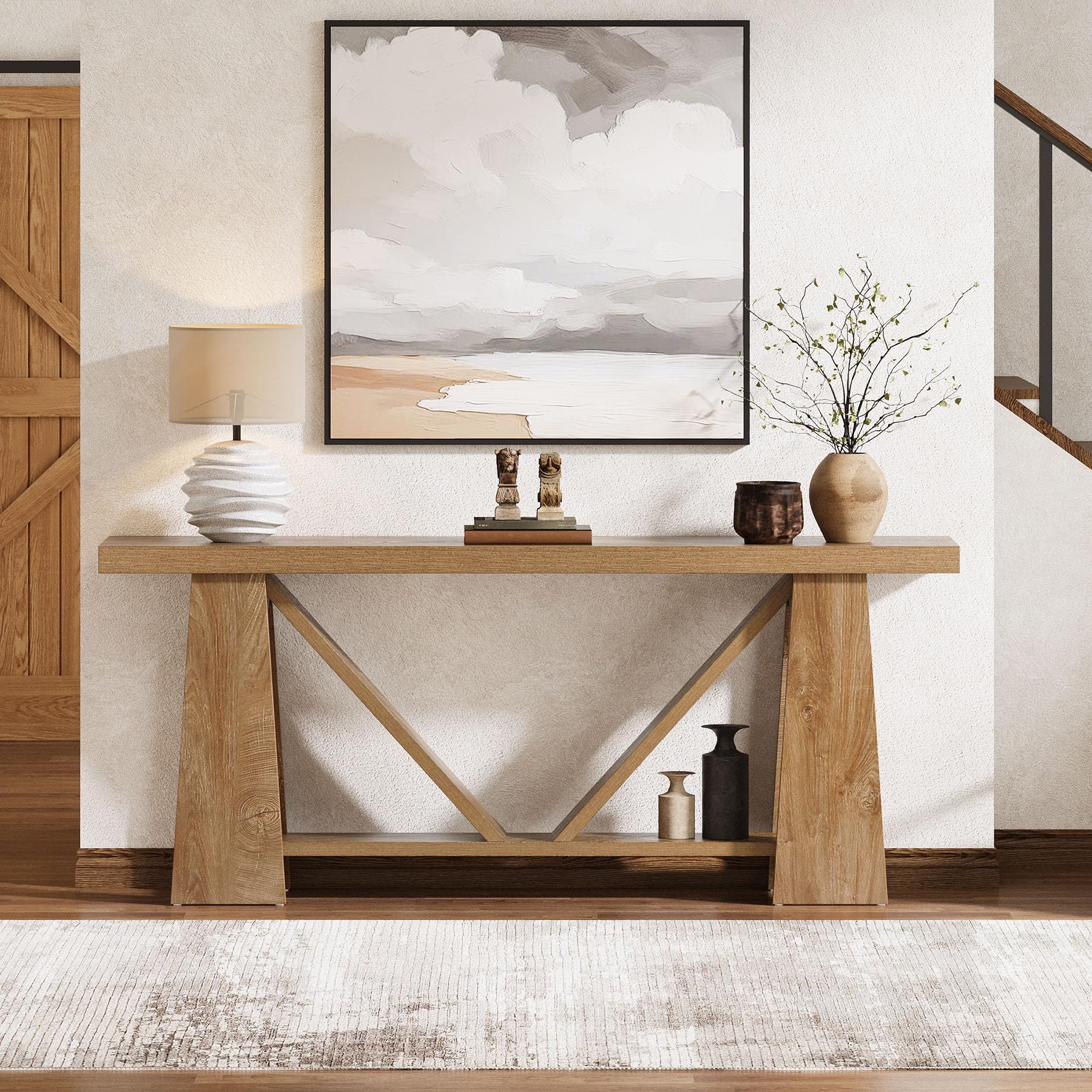 70.9-Inch Extra Long Console Entryway Table, Farmhouse Narrow Sofa Table Behind