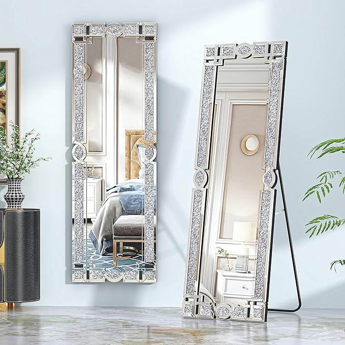 Crystal Crush Diamond Wall Mirror  Rectangle Silver Mirrors