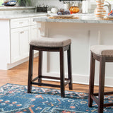 Linen Backless Claridge Stool, Counter Height, Beige & Dark Walnut