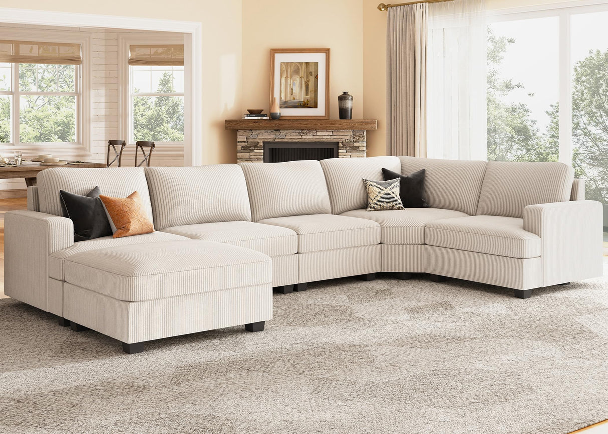 Sectional Sofa with Storage Ottoman, U Shape Sectional Couch Corduroy Modular Sectional