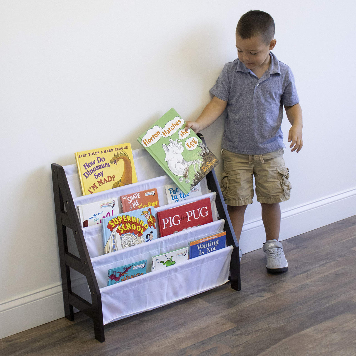 Kids Ladder Frame Bookshelf, 4 Tier Book Organizer, Espresso/White