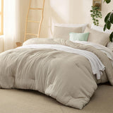 Waffle Comforter Set Queen, Beige Boho Bedding Comforter Set for All Seasons