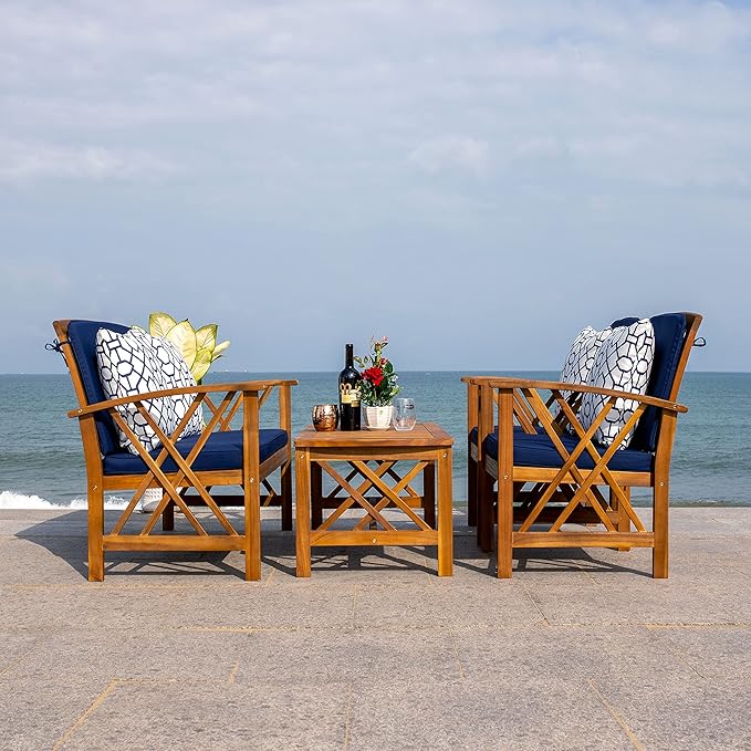 Outdoor Collection Fontana Natural/ Beige 4-Piece Conversation Patio Set with Cushions