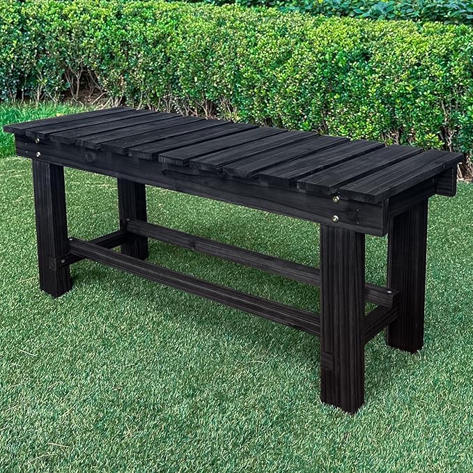 Outdoor Garden Bench, 2-Person Wood Patio Bench Weatherproof Outdoor Backless Bench