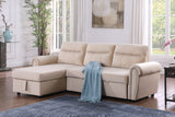 Ashton Beige Velvet Fabric Reversible Sleeper Sectional Sofa Chaise