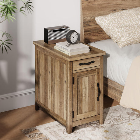 Farmhouse End Table with Charging Station, Narrow Side Table for Living Room