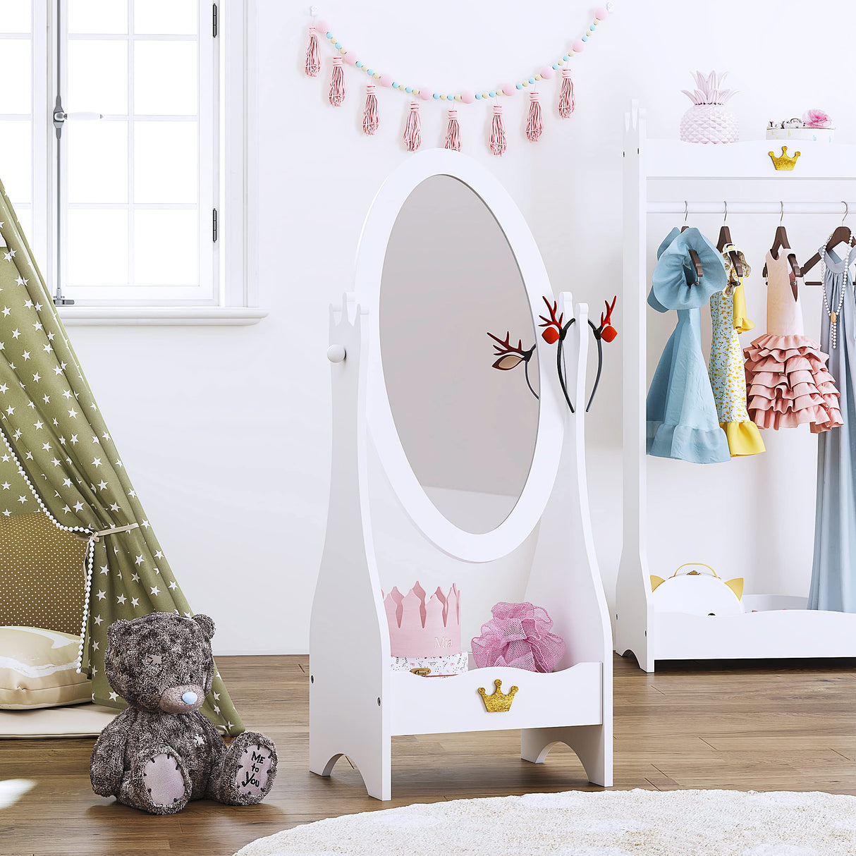 Kids Full Length Mirror, Kids Free-Standing Dressing Mirror with Adjustable Viewed