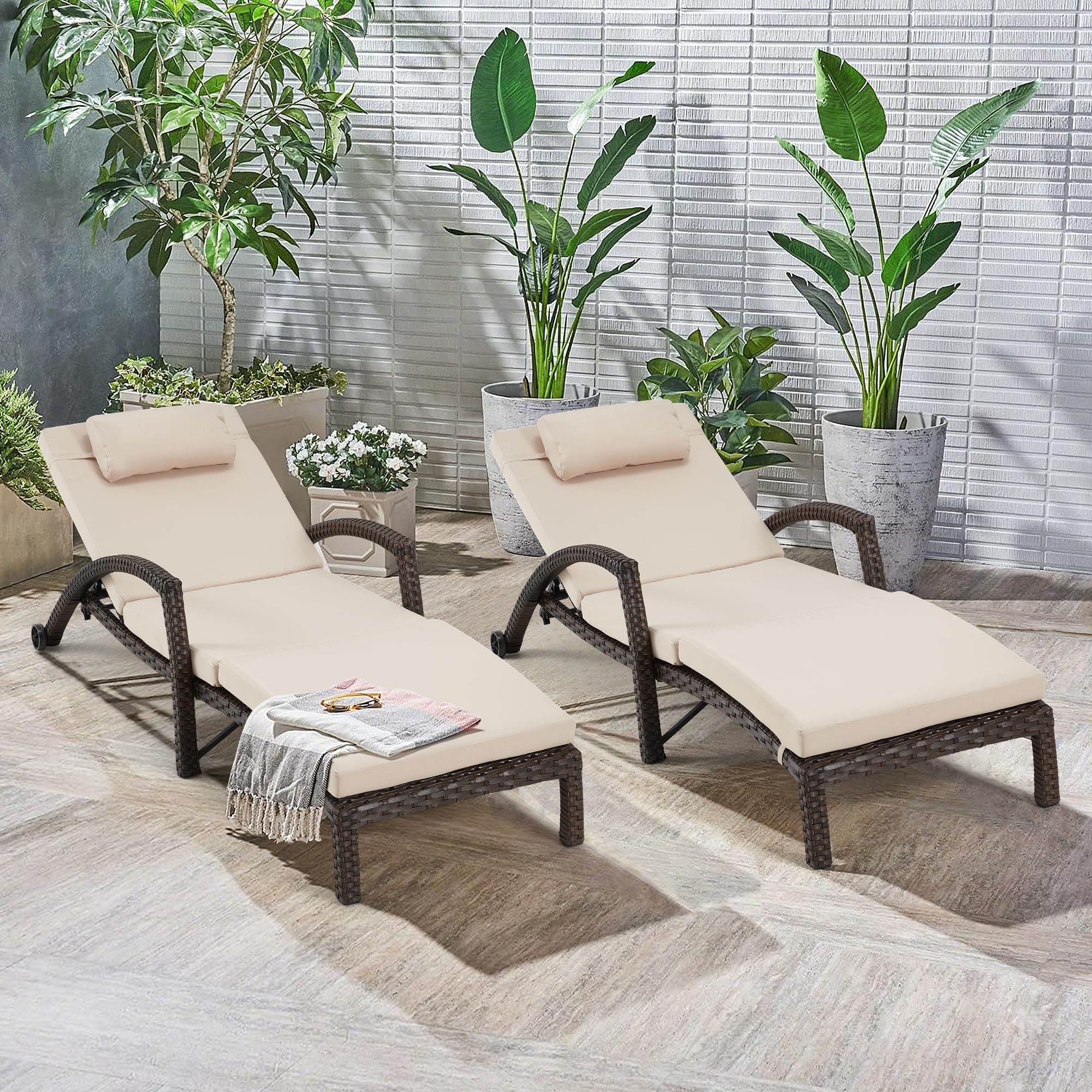 Chaise Lounge Chairs Set of 2 for Outside, Adjustable 5 Position Outdoor