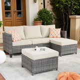 Patio Sofa 3 Pieces Patio Furniture Set Outdoor Wicker Sofa Couch with Ottomans