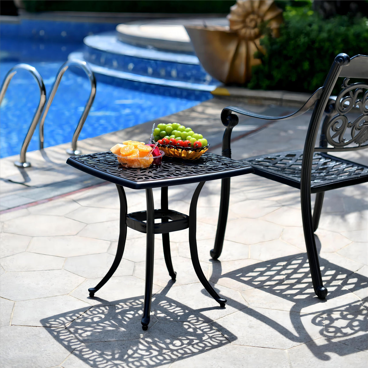 Outdoor 21" Cast Aluminum Square Side Table End Table for Patio, Backyard, Pool