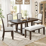 6-Piece Extendable Wood Dining Table Set with Upholstered Chairs
