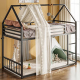 Bunk Bed Twin Over Twin, House Bunk Bed Frame with Ladder and Guardrail