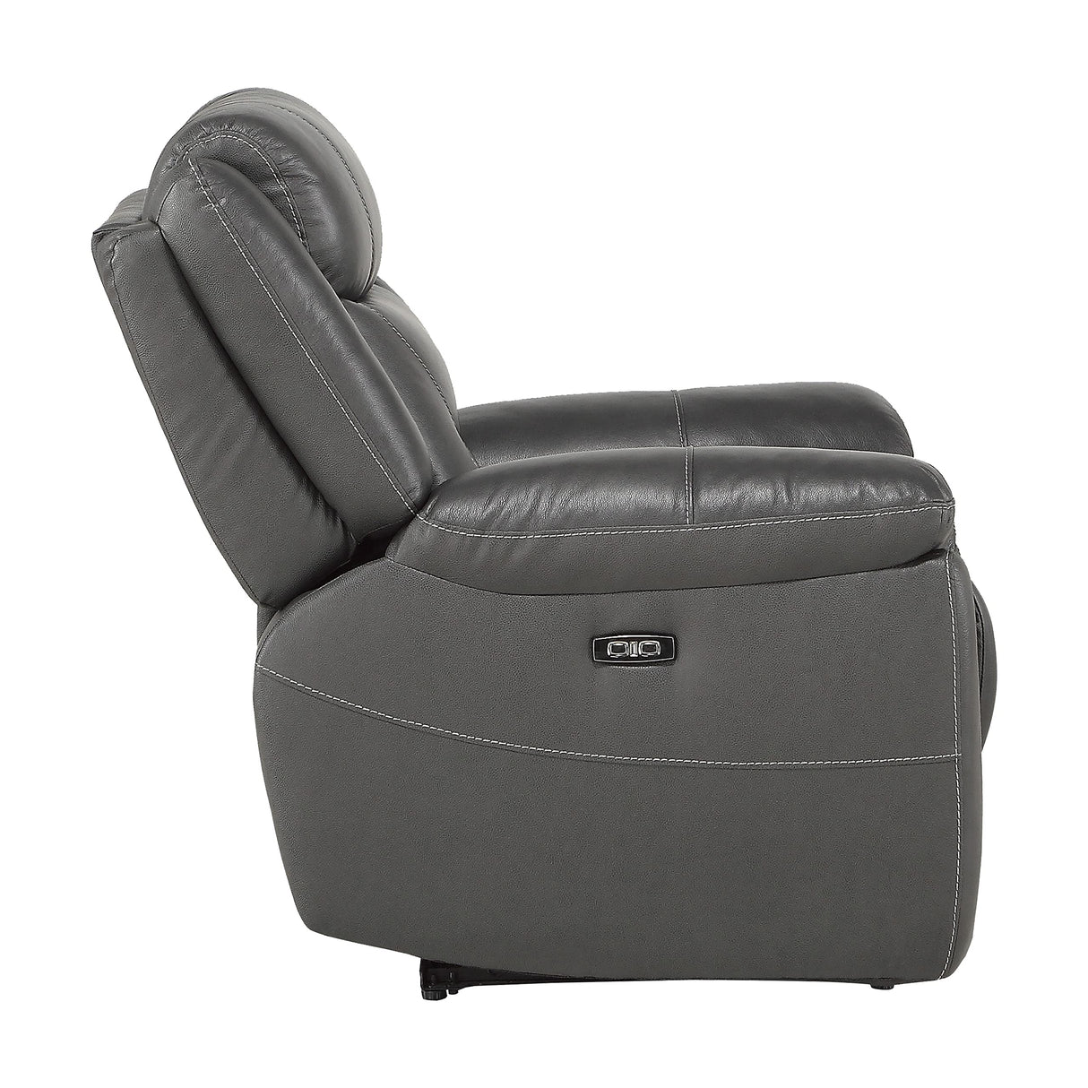 Top Grain Leather Power Double Reclining Sofa, Dark Gray