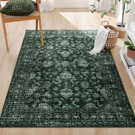 Boho Green Area Rug 5x7 Large Vintage Rug for Living Room Bedroom Dining Table