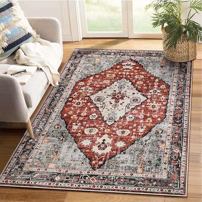 Machine Washable Area Rugs for Bedroom Aesthetic, 4x6 Soft Non Slip Living Room Rug