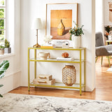 Console Table, Tempered Glass Narrow Sofa Table, 3-Tier Entryway Table with Storage Shelves & Metal Frame for Living Room,