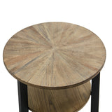 Round Large End Table with 2 tire Storage Shelf, 25.2” Solid Wood Sofa Side Table