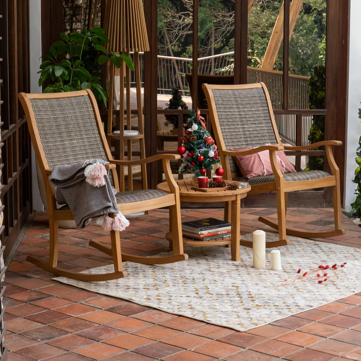 Auburn Outdoor Conversation Set, Natural Teak