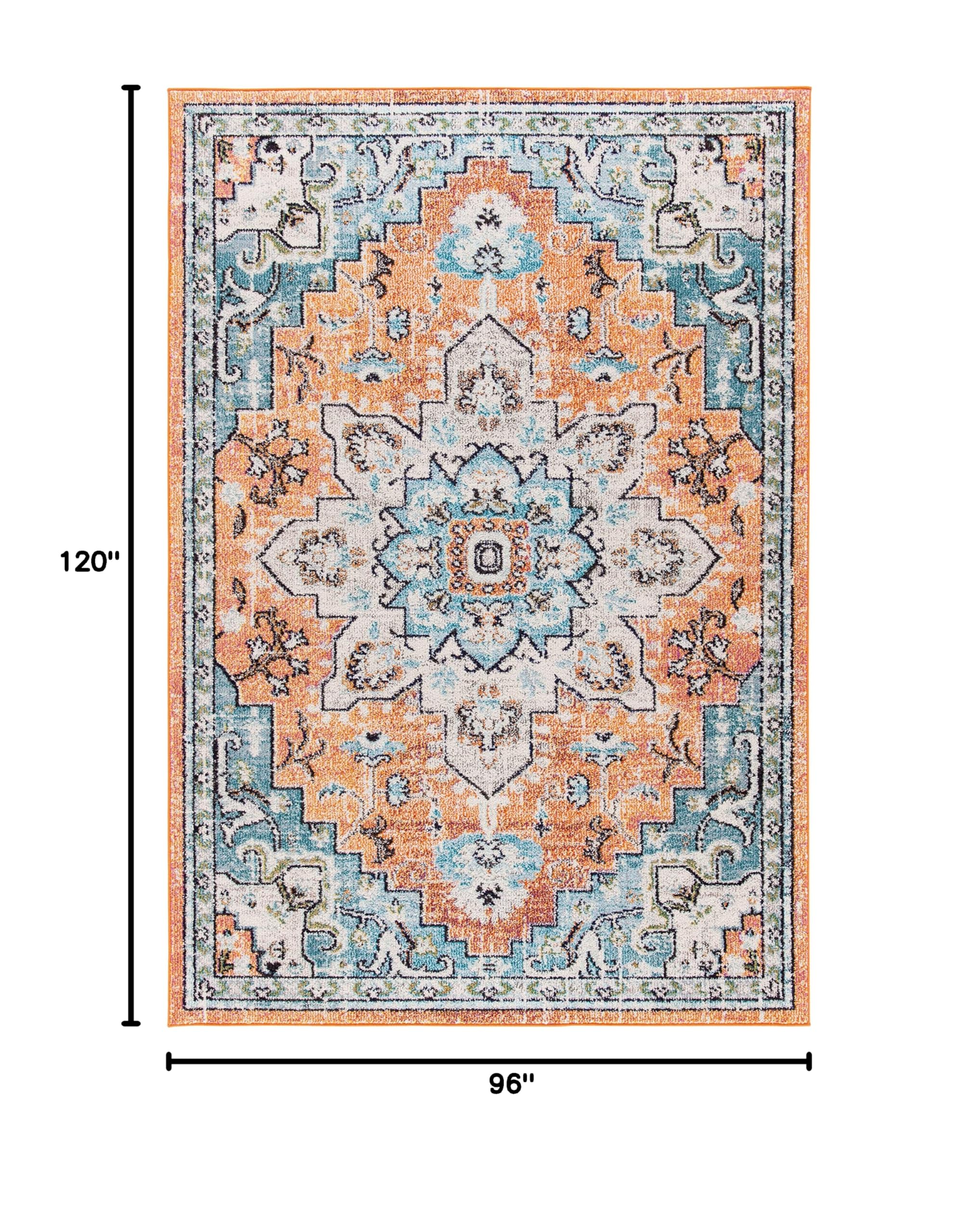 Madison Collection Area Rug - 8' x 10', Orange & Teal, Boho Chic Medallion Distressed