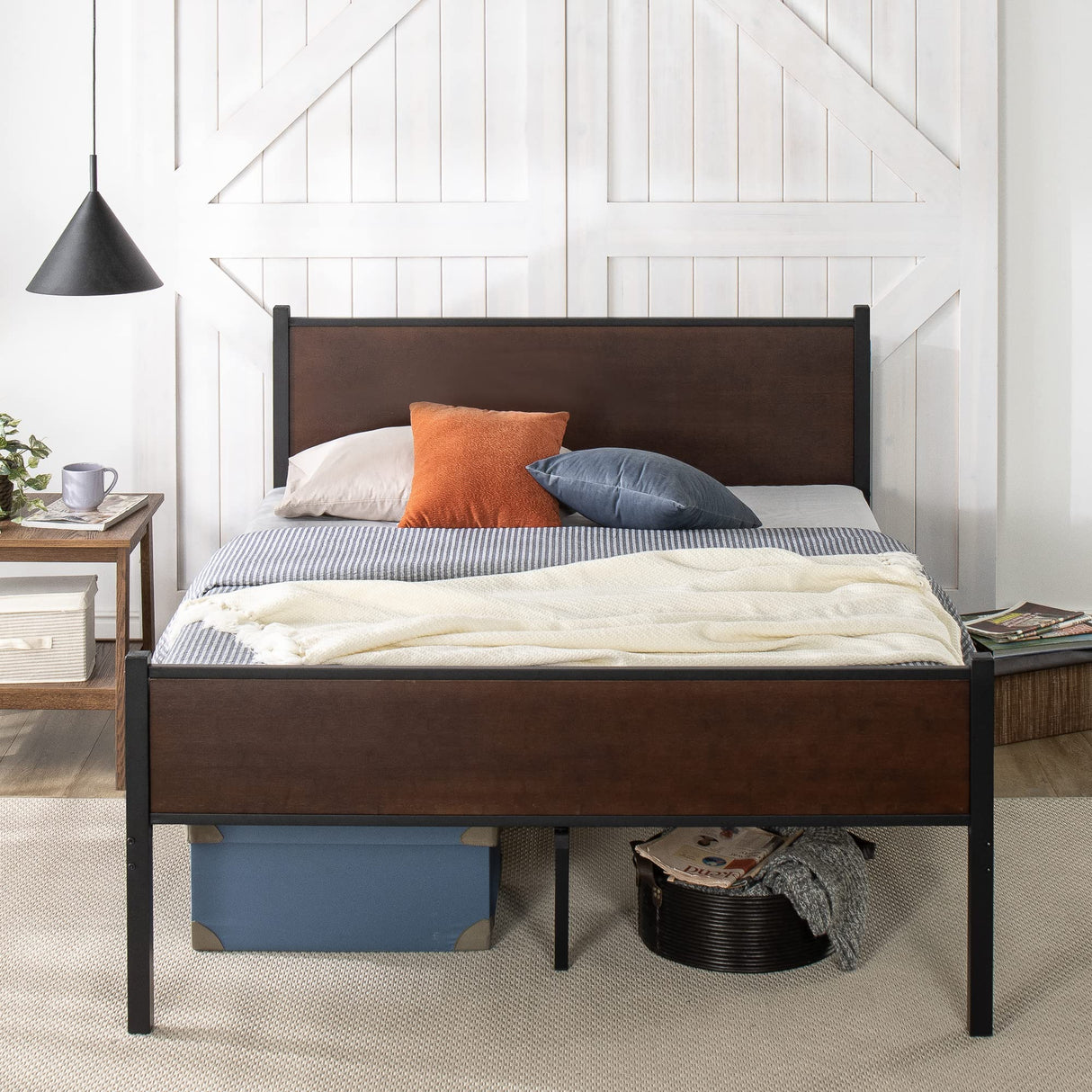 and Metal Platform Bed Frame, Bed Frame Made with Sustainable Bamboo, Steel Slat