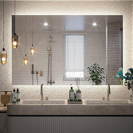 48 x 30 Inch LED Backlit Bathroom Mirror, 3-Color Vanity Mirror Dimmable Lights Wall Mounted Large