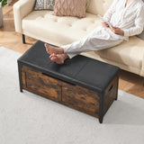 Storage Chest, Wooden Storage Trunk with Metal Frame, Entryway Shoes Bench with Cushion, Large Storage