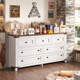 Dresser for Bedroom Wood Dresser with 7 Drawers White Dresser with Smooth Metal Rail Long