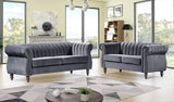 Container Furniture Direct Quinones Modern Chesterfield Channel Tufted Sofa with Nailhead Accents, 76.4", Grey