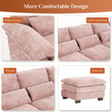 OUYESSIR 114" U Shape Sectional Sofa Cloud Couch for Living Room, Upholstery Comfy Modular Sofa, 4 Seat Chenille L-Shaped Sleeper Sofa with Chaise Lounge, Ottoman & Pillows, Light Pink