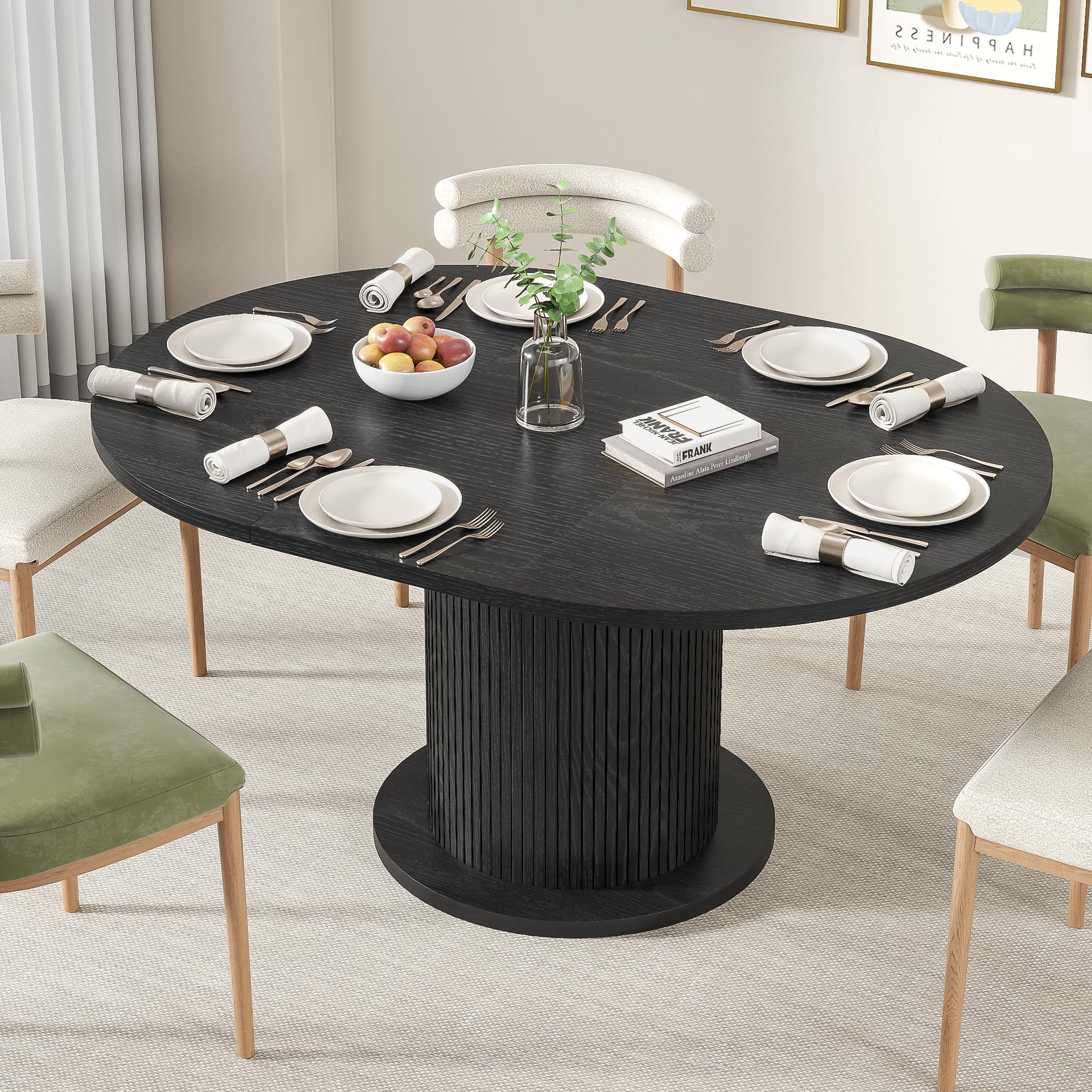 Adjustable Round Dining Table 43-59 Inch for 4-6 People