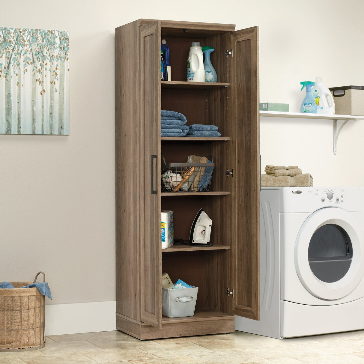 Adept Storage Pantry Cabinet, L: 38.94" x W: 16.77" x H: 70.98", Craftsman Oak finish