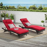 Outdoor Wicker Long Reclining Chair Set of 2 with Cushion