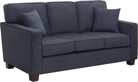 Russell 3 Seater Sofa with 2 Pillows and Coffee Finished Legs, Navy